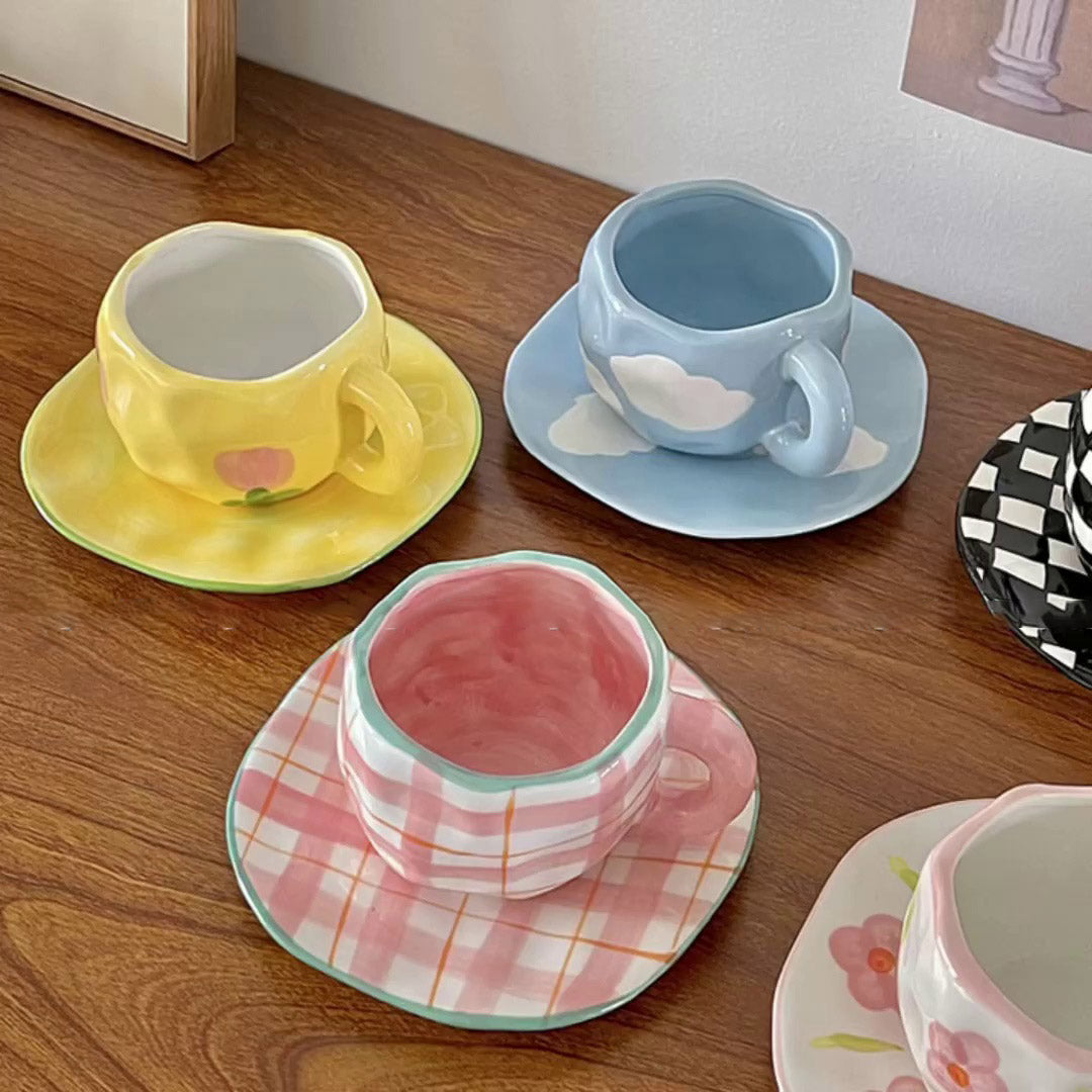 Rynx Retro hand-painted cup and saucer set