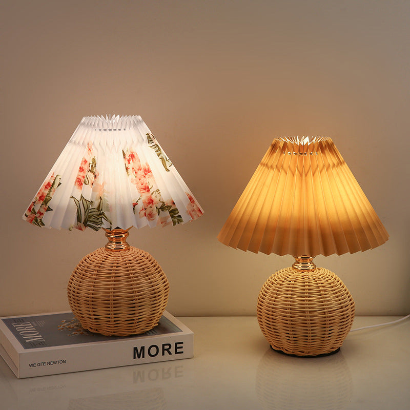 Rynx | RattaLume Nordic LED Table Lamp | Woven Rattan & Foldable Fabric Shade | Mood Light | Decor for the Bedroom