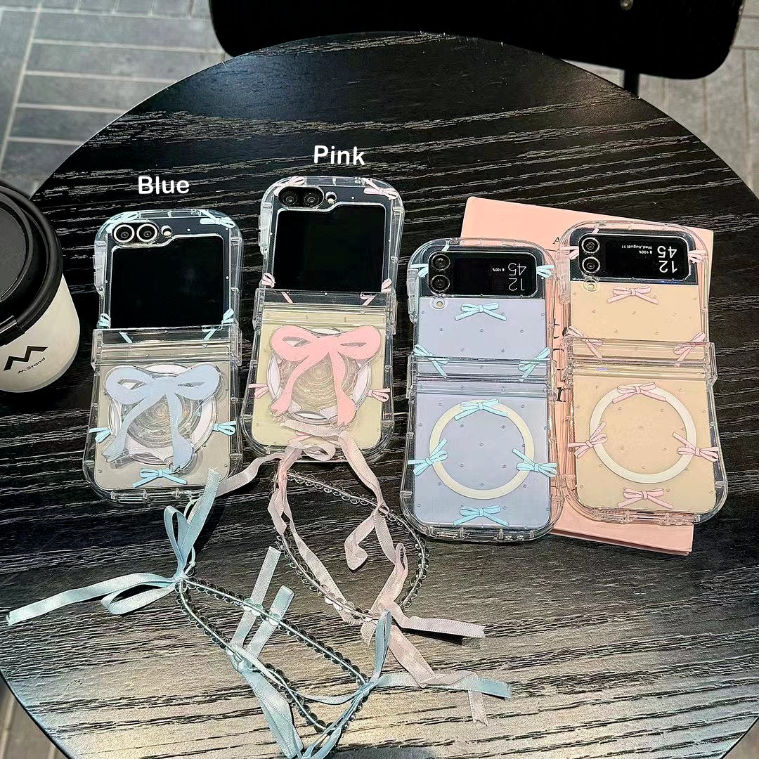 Rynx | Cute Bow Ribbon Samsung Flip Case – Clear protective case with soft pastel ribbon
