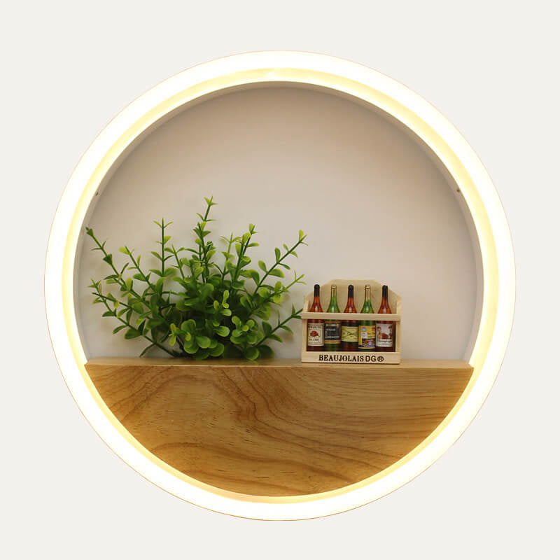 Rynx | Lumoshelf LED Wall Light | Solid Wood with Shelf | Round Wall Lamp | Warm & White Light