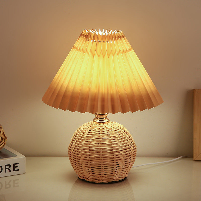 Rynx | RattaLume Nordic LED Table Lamp | Woven Rattan & Foldable Fabric Shade | Mood Light | Decor for the Bedroom