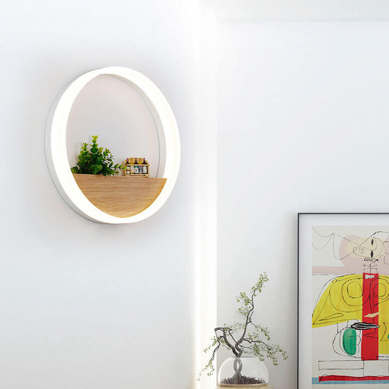 Rynx | Lumoshelf LED Wall Light | Solid Wood with Shelf | Round Wall Lamp | Warm & White Light