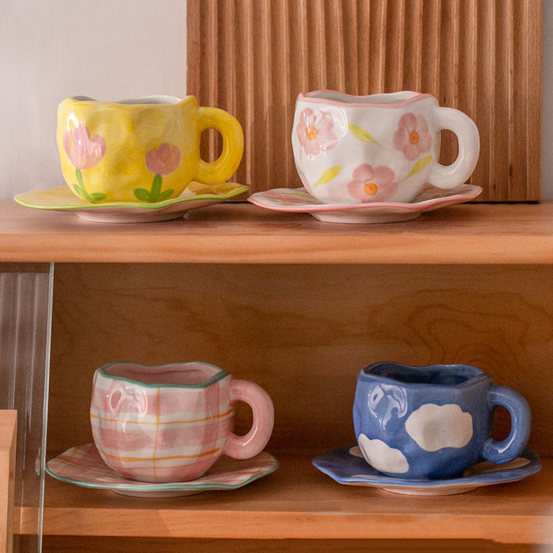 Rynx Retro hand-painted cup and saucer set