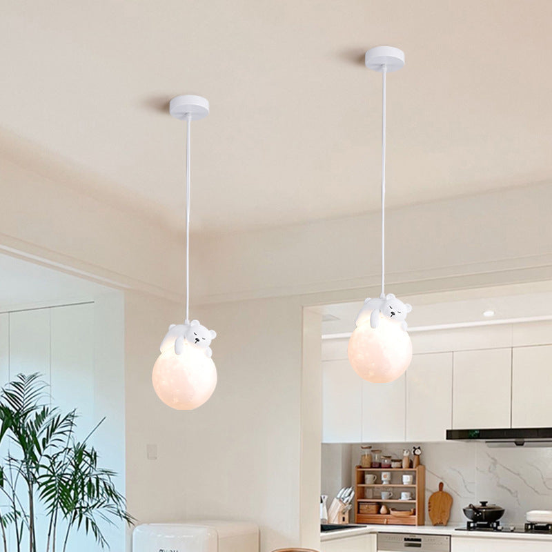 Rynx | Contemporary creative PE spherical umbrella resin animal rabbit bear design 1-light pendant lamp for the living room