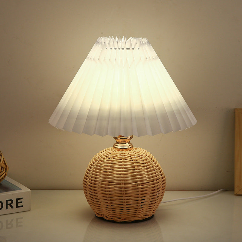 Rynx | RattaLume Nordic LED Table Lamp | Woven Rattan & Foldable Fabric Shade | Mood Light | Decor for the Bedroom