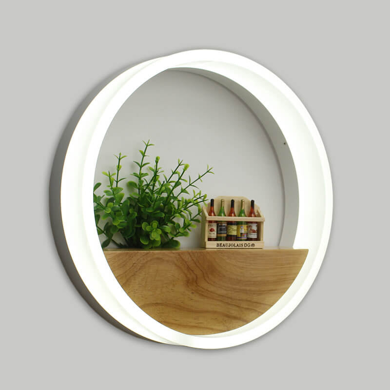 Rynx | Lumoshelf LED Wall Light | Solid Wood with Shelf | Round Wall Lamp | Warm & White Light