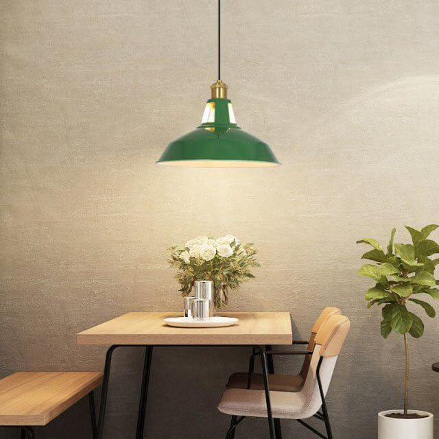 Rynx | RetroDome Industrial Vintage Pendant Light | Green Iron Dome Design | Single Light | Rustic Ceiling Lighting