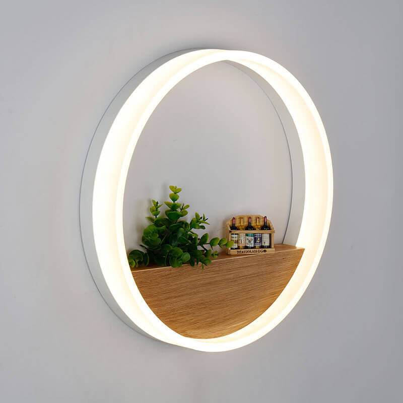 Rynx | Lumoshelf LED Wall Light | Solid Wood with Shelf | Round Wall Lamp | Warm & White Light