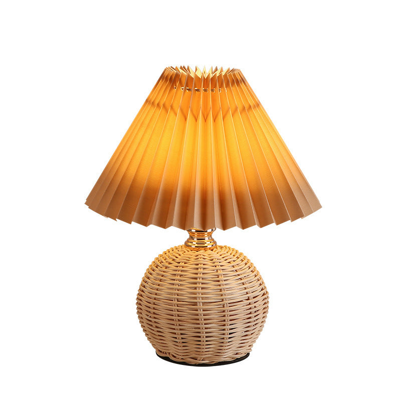 Rynx | RattaLume Nordic LED Table Lamp | Woven Rattan & Foldable Fabric Shade | Mood Light | Decor for the Bedroom