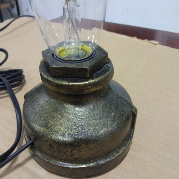 Rynx | Contemporary Industrial Steampunk Round Glass 1-Light Table Lamp for the Entertainment Room