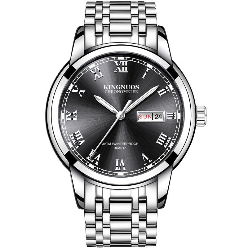 Rynx | Transnational Hot Double Calendar Steel Belt Watch Business Non-mechanical
