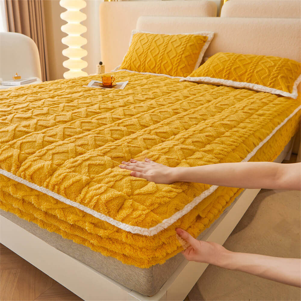 RYNX | Washable Fluffy Fitted Sheet Mattress Cover Yellow