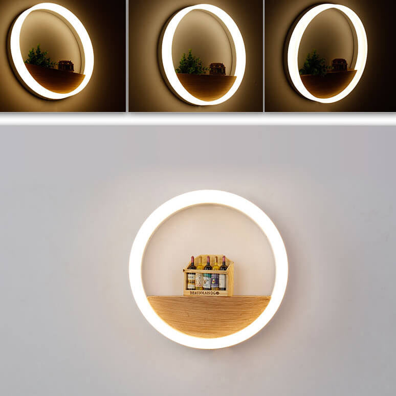 Rynx | Lumoshelf LED Wall Light | Solid Wood with Shelf | Round Wall Lamp | Warm & White Light