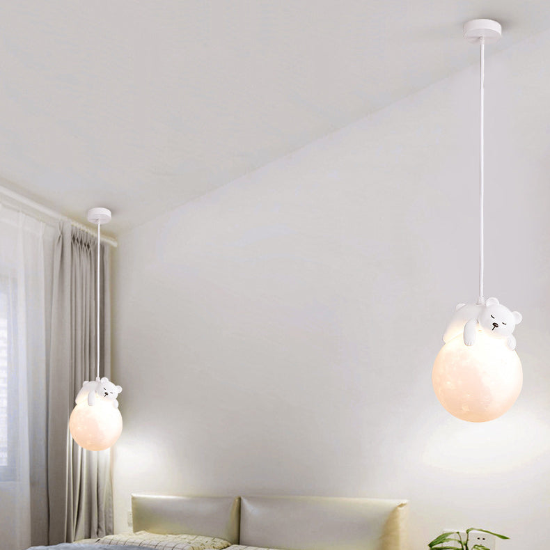 Rynx | Contemporary creative PE spherical umbrella resin animal rabbit bear design 1-light pendant lamp for the living room