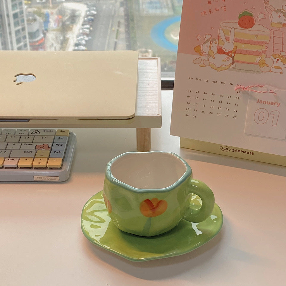 Rynx Retro hand-painted cup and saucer set