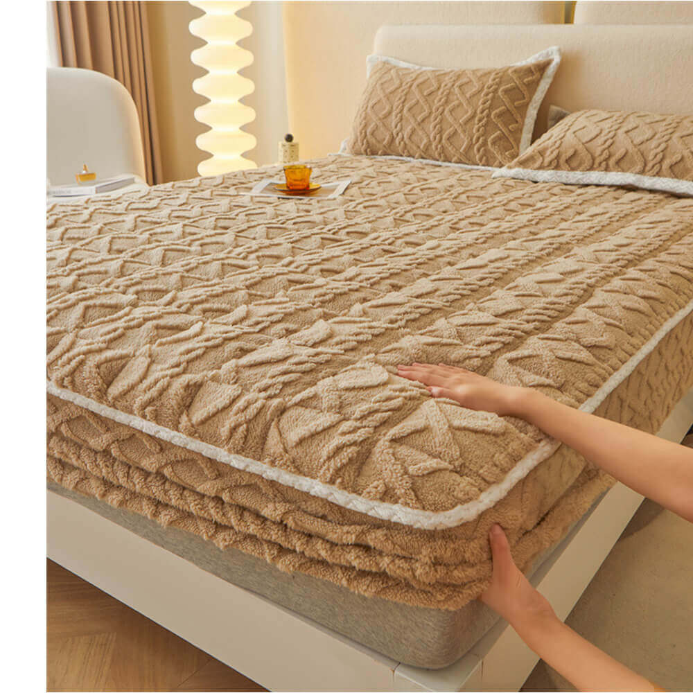 RYNX | Washable Fluffy Fitted Sheet Mattress Cover Khaki