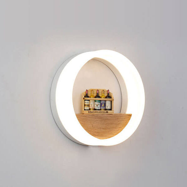Rynx | Lumoshelf LED Wall Light | Solid Wood with Shelf | Round Wall Lamp | Warm & White Light