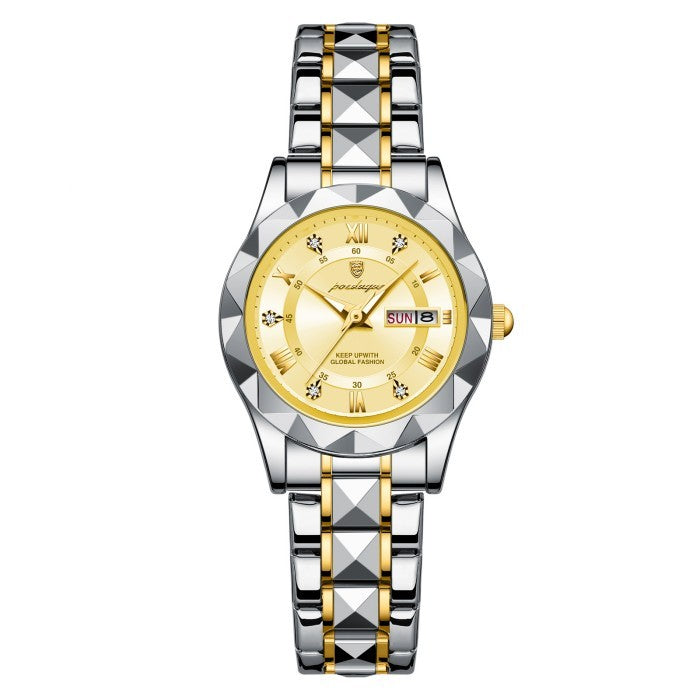 Rynx | Waterproof women's luminous dual calendar watch Yellow