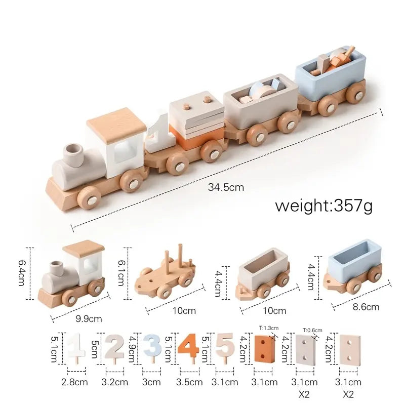Rynx | Educational Wooden Train Set for Babies - Montessori-Inspired Learning Toy with Trolley and Number Blocks