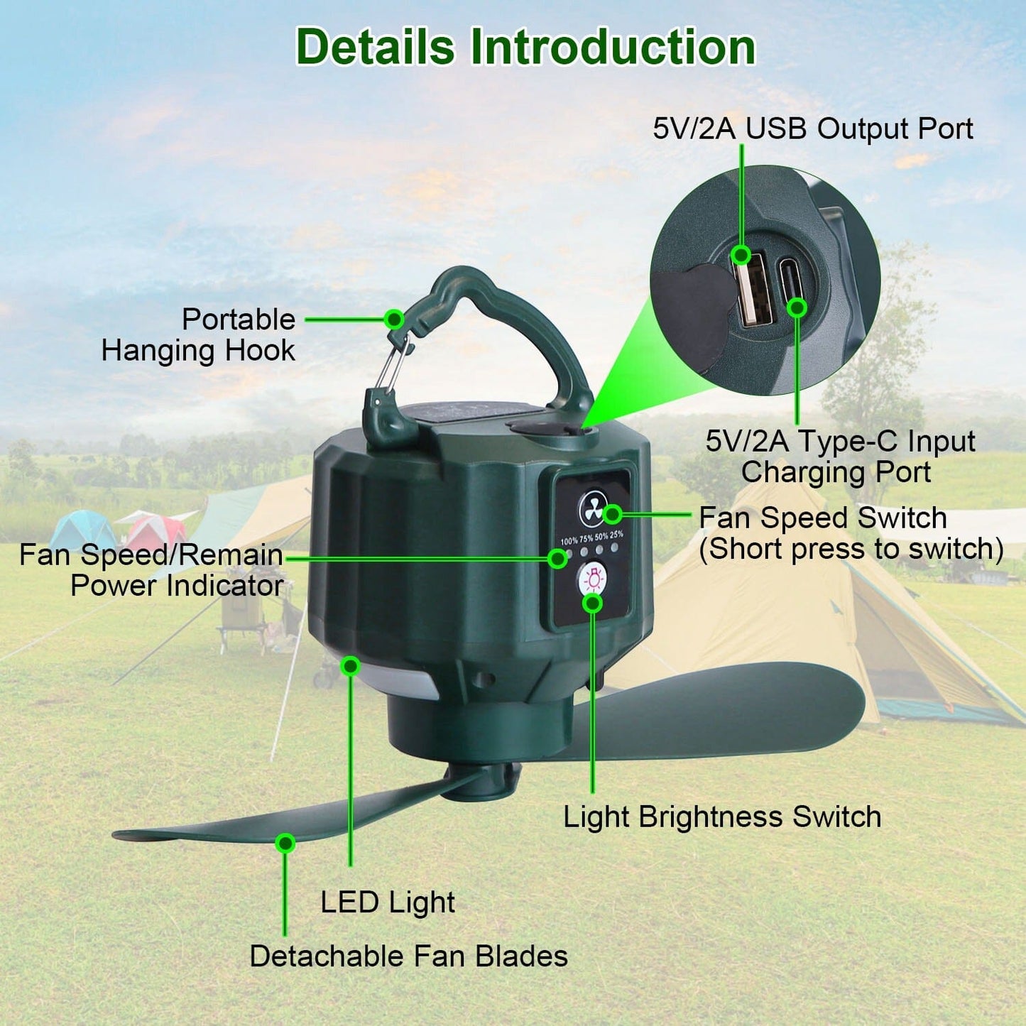 Rynx | 10400mAh USB Battery Powered Hanging Tent Lantern Fan Power Bank