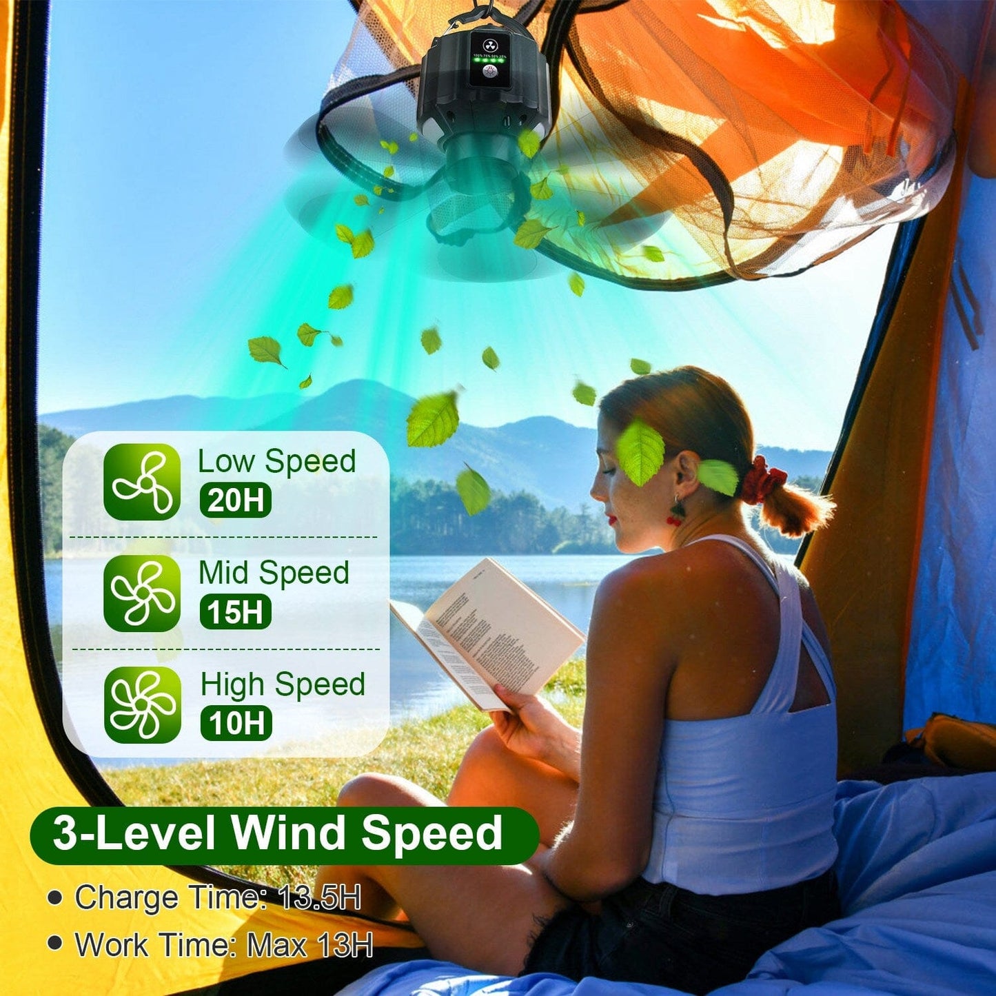 Rynx | 10400mAh USB Battery Powered Hanging Tent Lantern Fan Power Bank