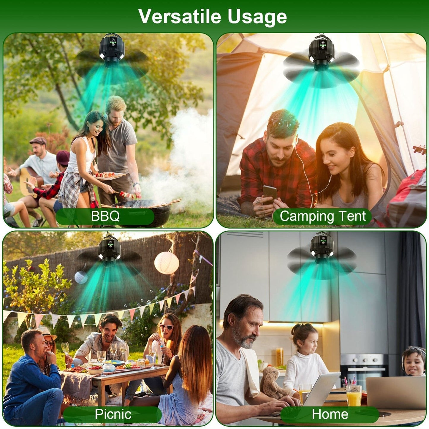 Rynx | 10400mAh USB Battery Powered Hanging Tent Lantern Fan Power Bank