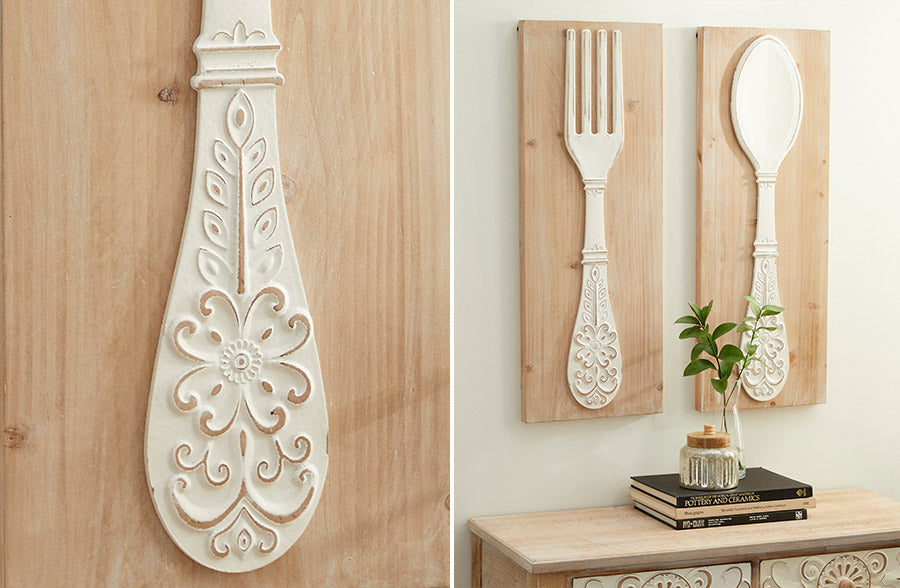 Rynx | Embossed Wood Fork and Spoon Wall Decor, Set of 2
