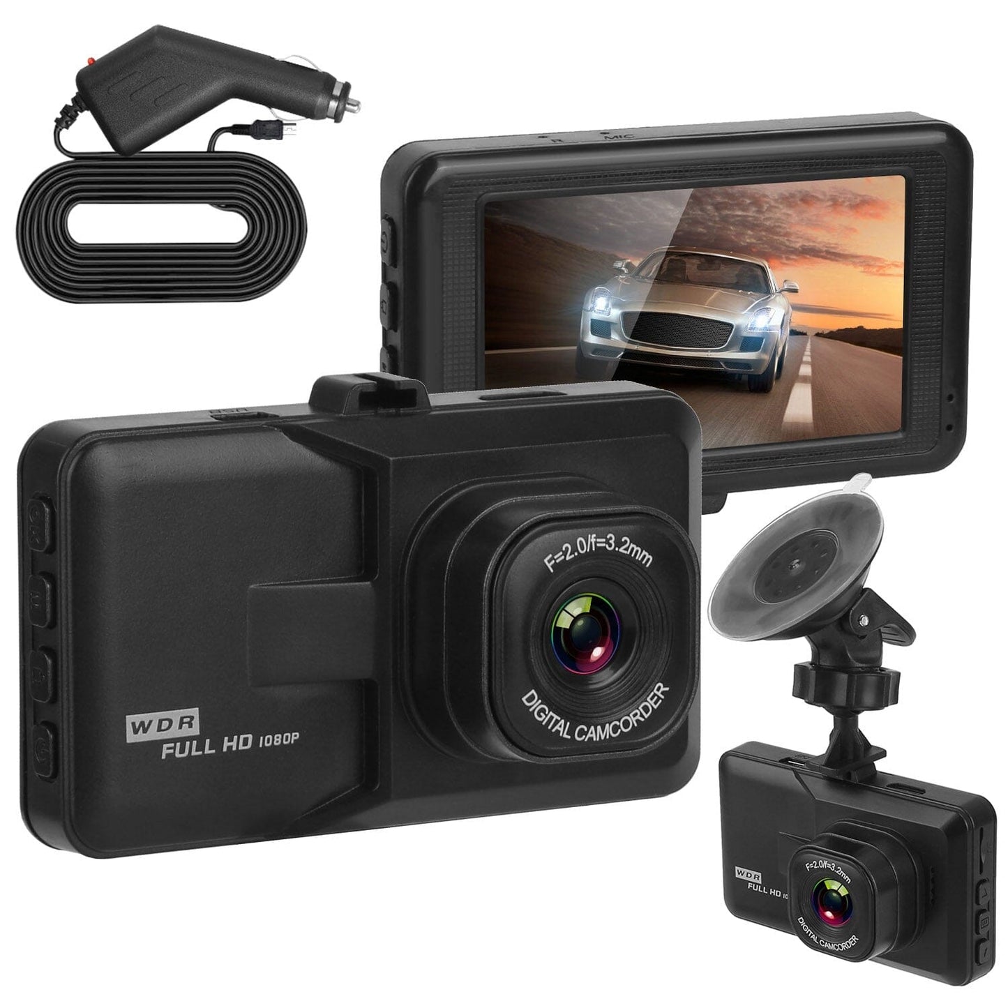 Rynx | 1080P Car DVR 3" Camera Dash Cam with 100° Angle Loop Recording Motion Detection