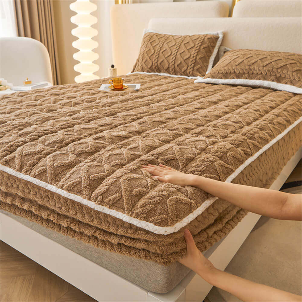 RYNX | Washable Fluffy Fitted Sheet Mattress Cover Brown