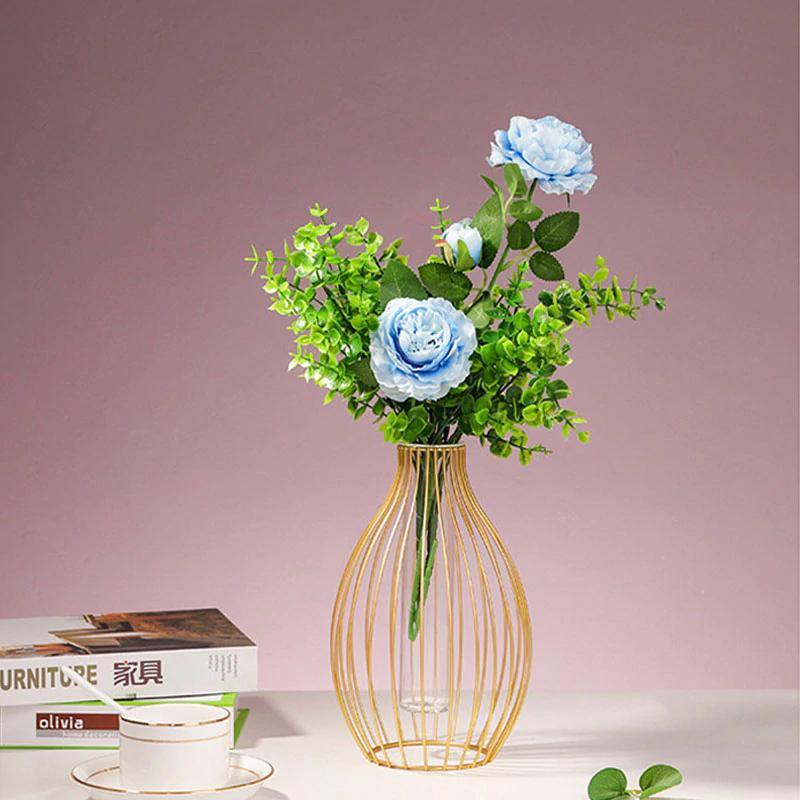 Rynx | FloraFrame Geometric Iron Vase with Glass Tube | Minimalist Design | Modern Decor for Home and Office