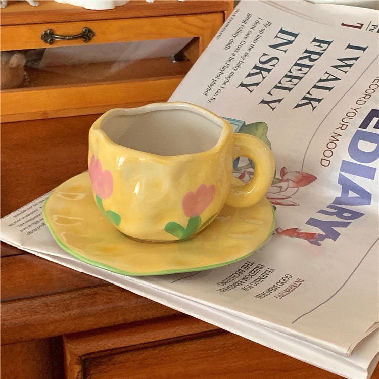Rynx Retro hand-painted cup and saucer set