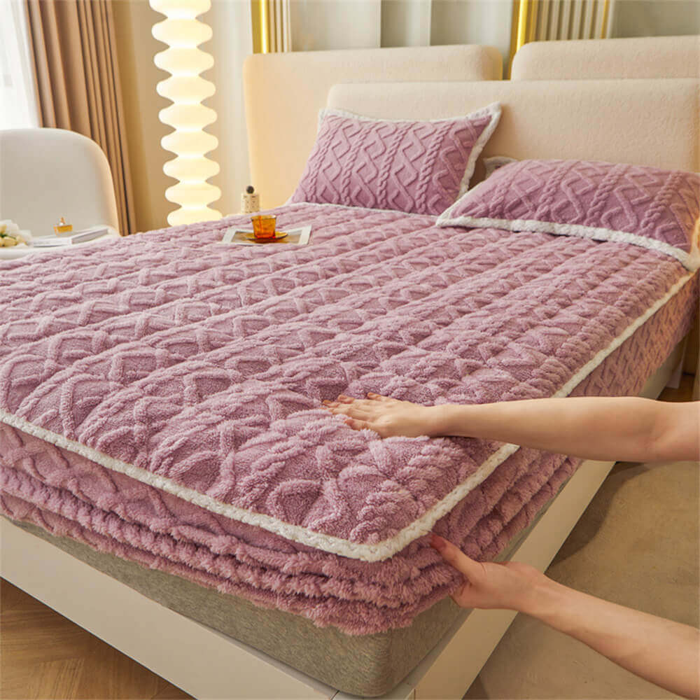 RYNX | Washable Fluffy Fitted Sheet Mattress Cover Purple