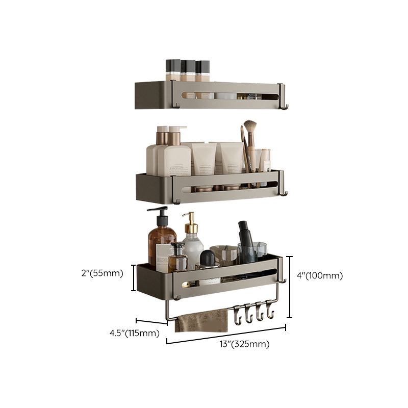 Rynx | Contemporary Aluminum Bathroom Accessory Set Grey Bath Shelf