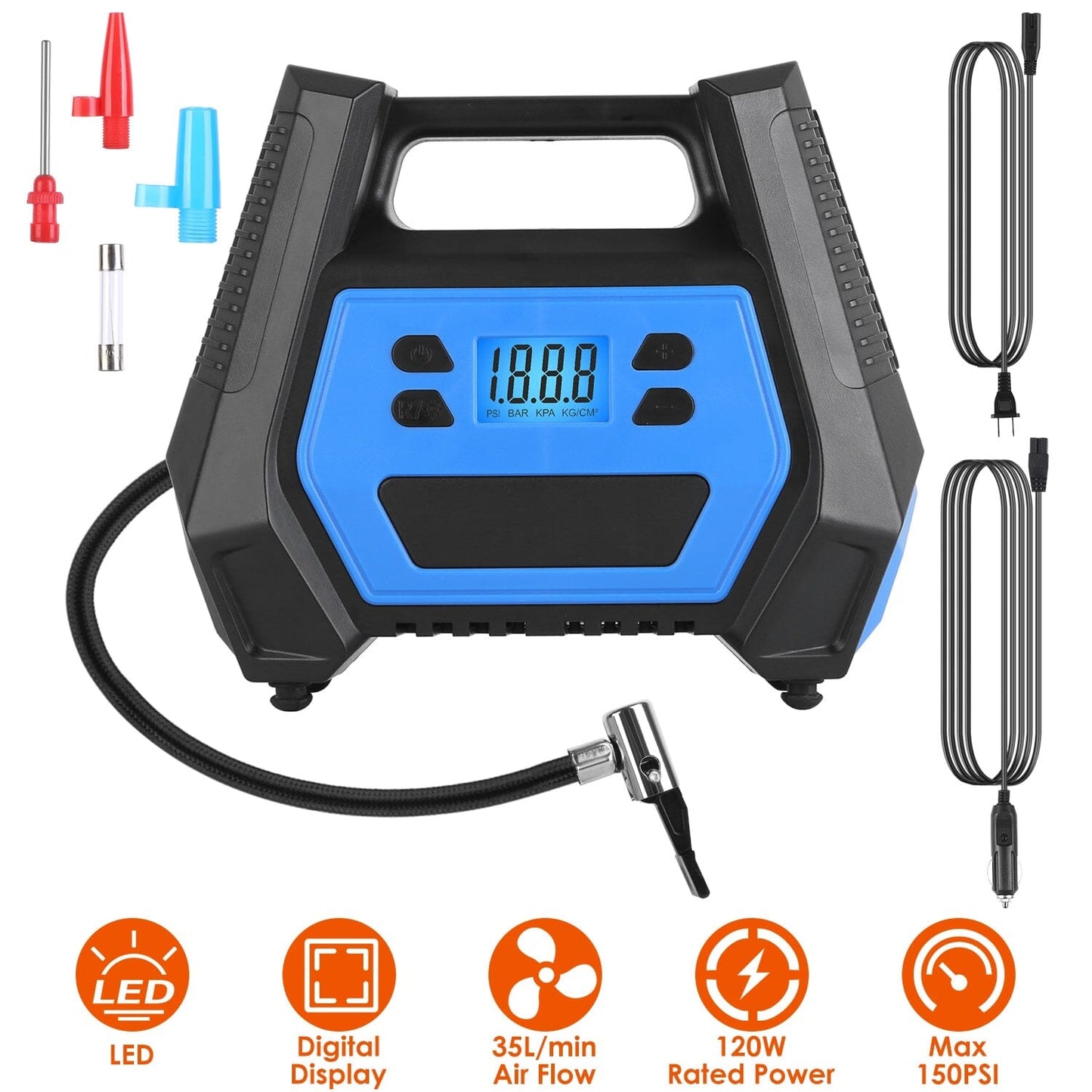 Rynx | 120W Max Power Portable Tire Pump with Digital Display LED Light