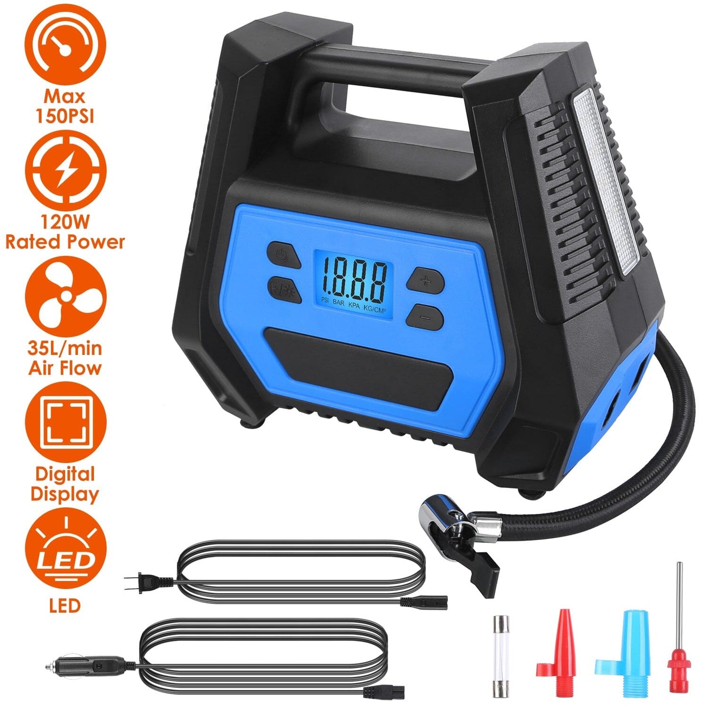 Rynx | 120W Max Power Portable Tire Pump with Digital Display LED Light