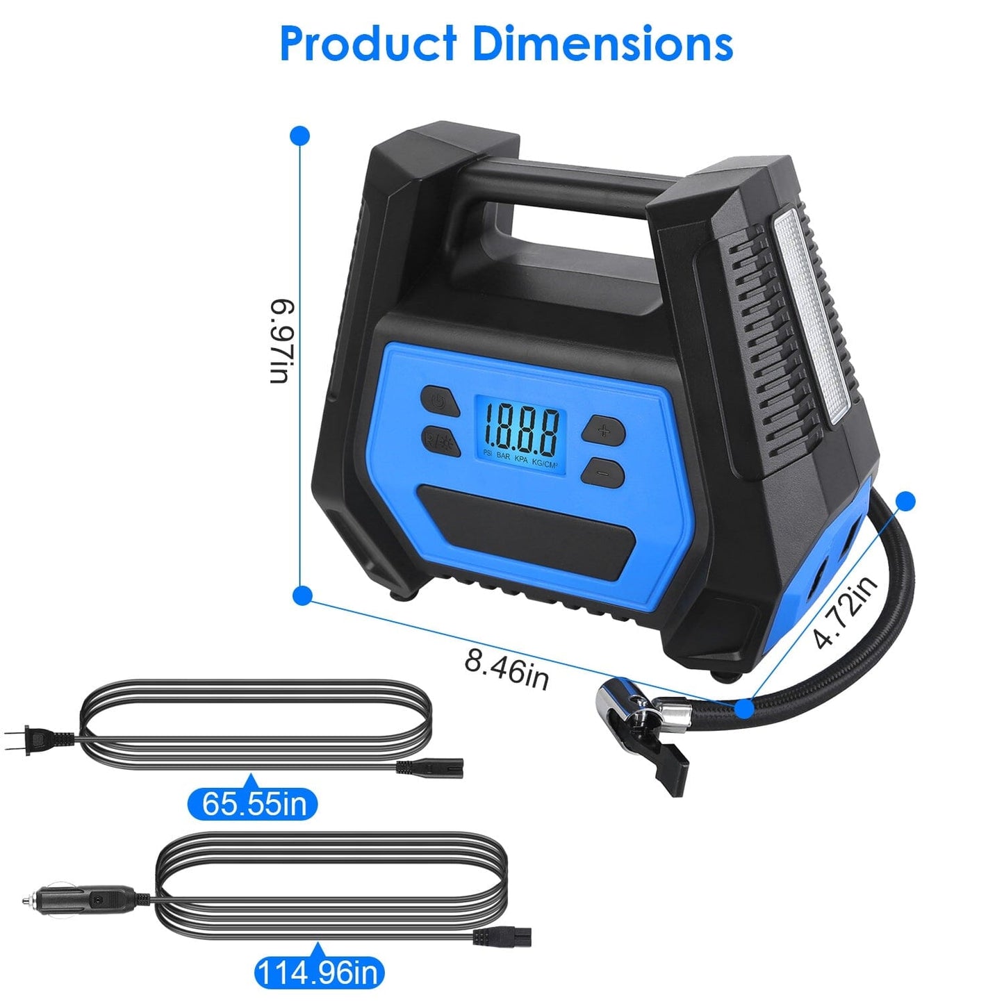 Rynx | 120W Max Power Portable Tire Pump with Digital Display LED Light