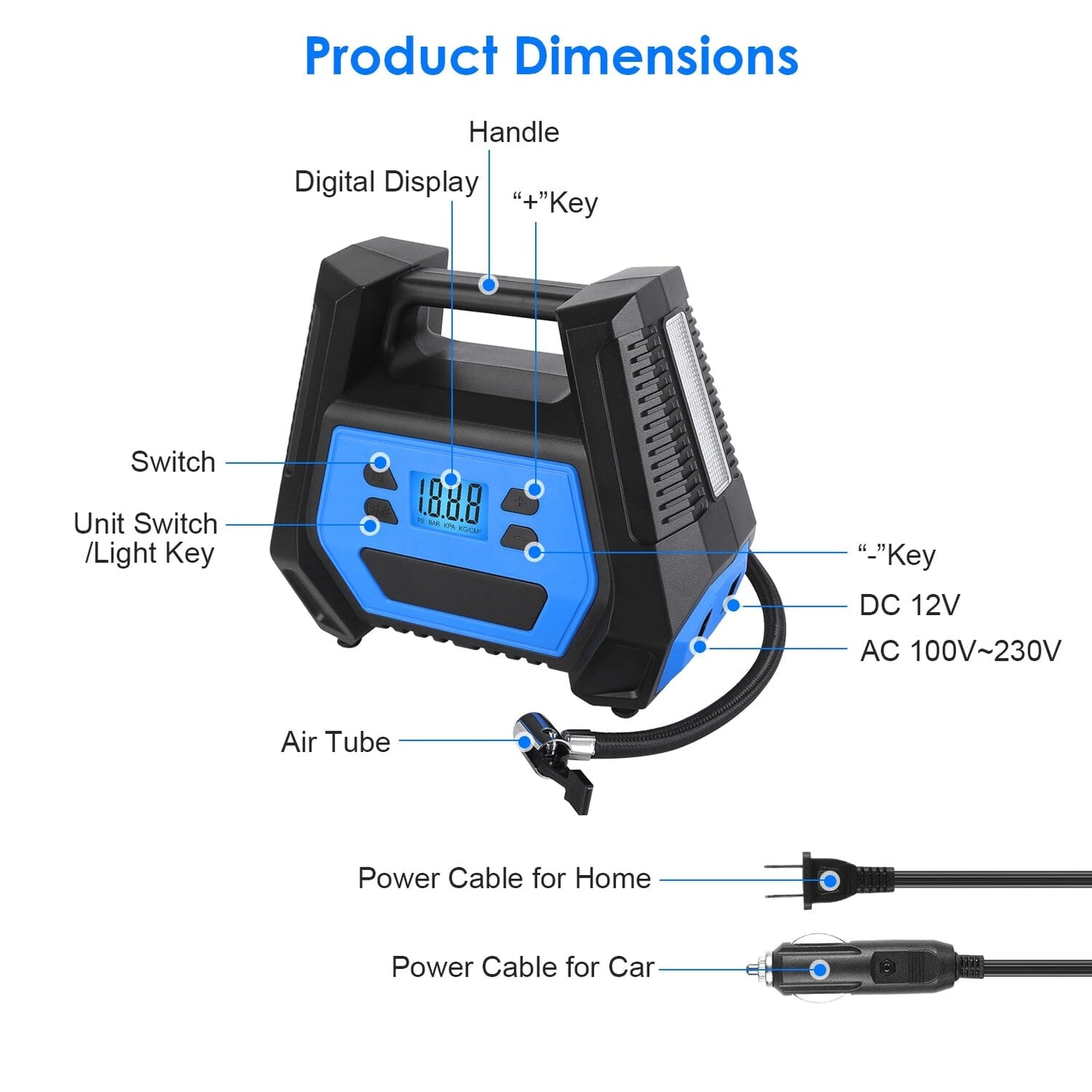 Rynx | 120W Max Power Portable Tire Pump with Digital Display LED Light