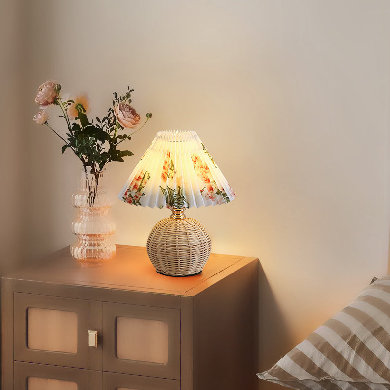 Rynx | RattaLume Nordic LED Table Lamp | Woven Rattan & Foldable Fabric Shade | Mood Light | Decor for the Bedroom
