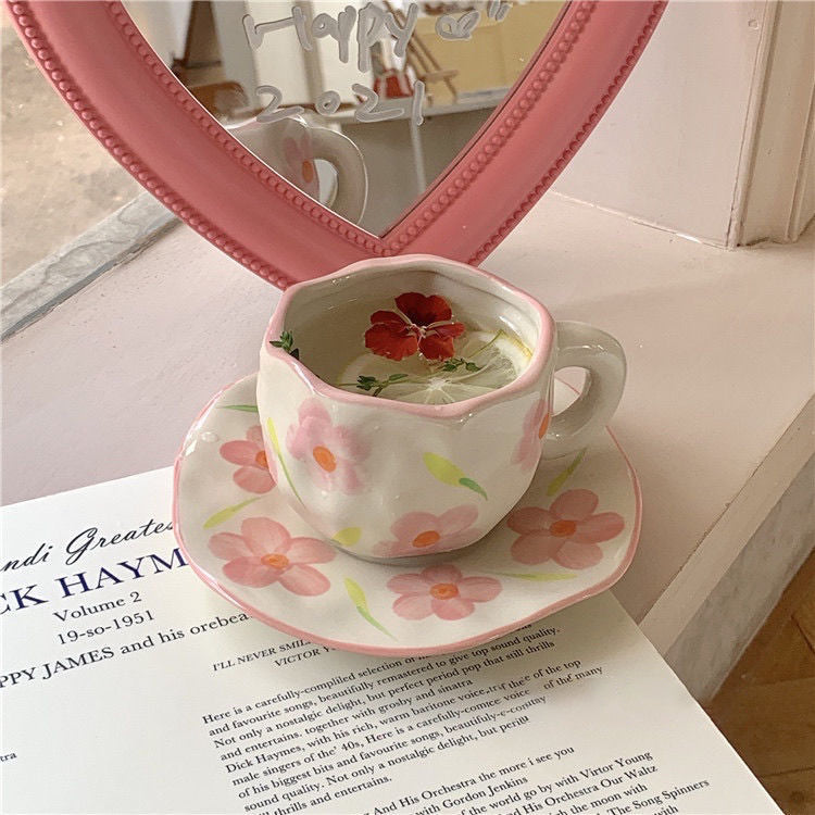 Rynx Retro hand-painted cup and saucer set