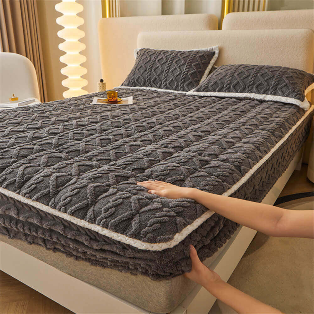 RYNX | Washable Fluffy Fitted Sheet Mattress Cover Gray