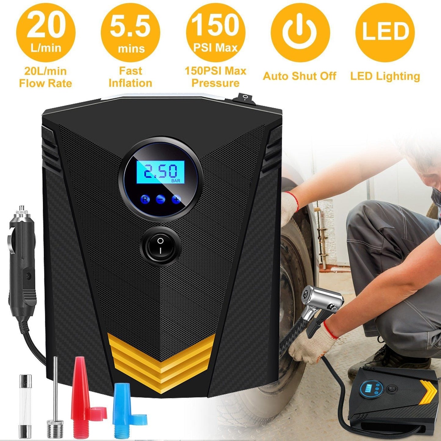 Rynx | 12V DC 100W 150PSI Digital Tire Inflator