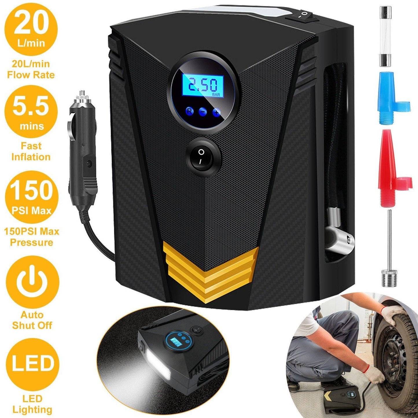 Rynx | 12V DC 100W 150PSI Digital Tire Inflator