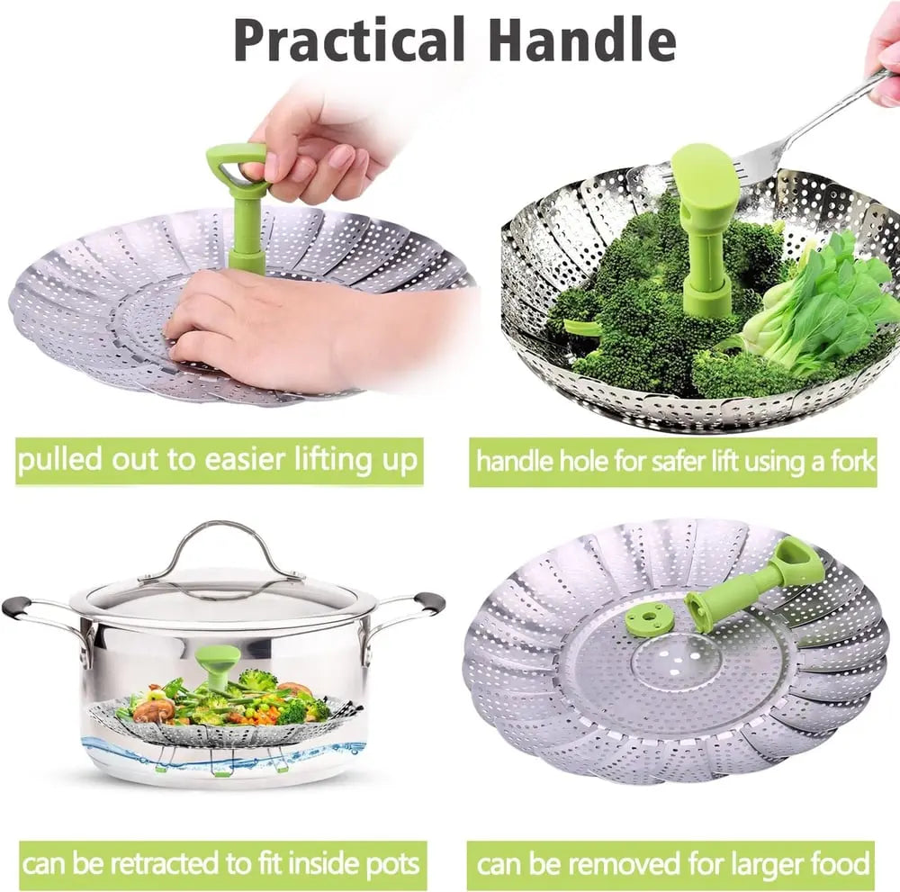 Rynx | Adjustable steam cooker made of stainless steel – Foldable basket for healthy cooking