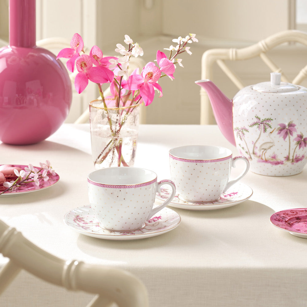 Rynx | Cup & Saucer Jolie Dots 2-piece Set gold-colored pink