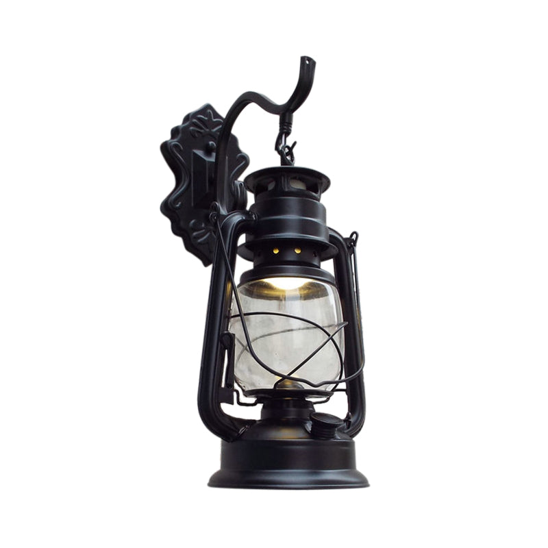 Rynx | Clear Glass Black/Antique Brass Wall Lamp Lantern 1-Light Coastal Light for Veranda