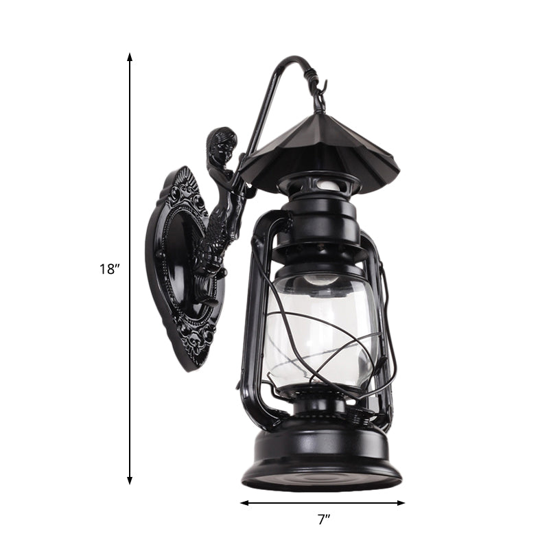 Rynx | Kerosene Clear Glass Wall Lamp Coast Single Bulb Living Room Sconces Lamp in Black/Antique Brass