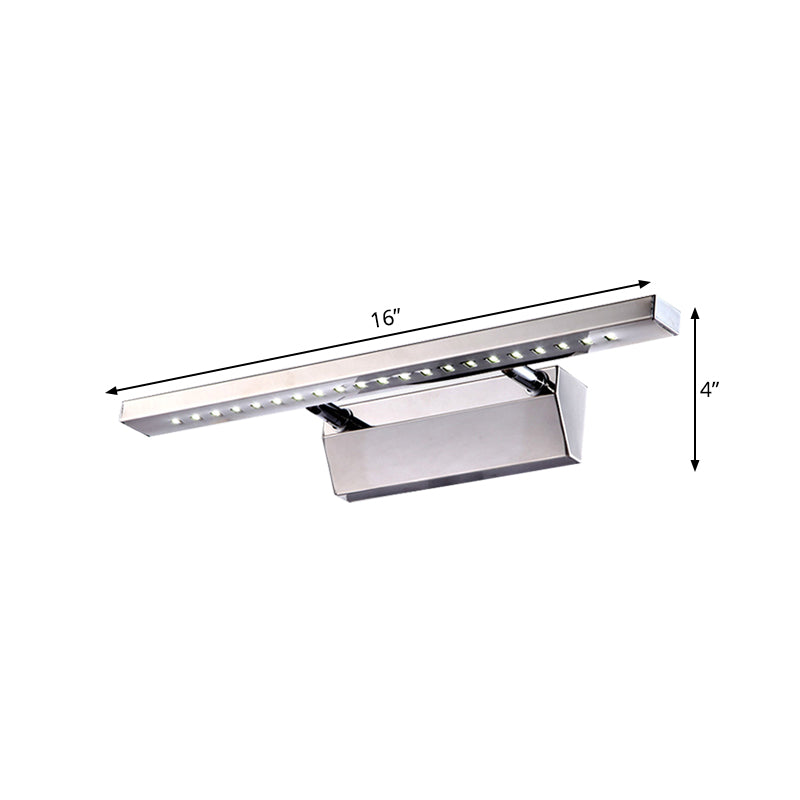 Rynx | Rectangular Interior Mirror Light Stainless Steel 16"/19.5" W LED Modern Wall-Mounted Light in Chrome, Warm/White Lighting