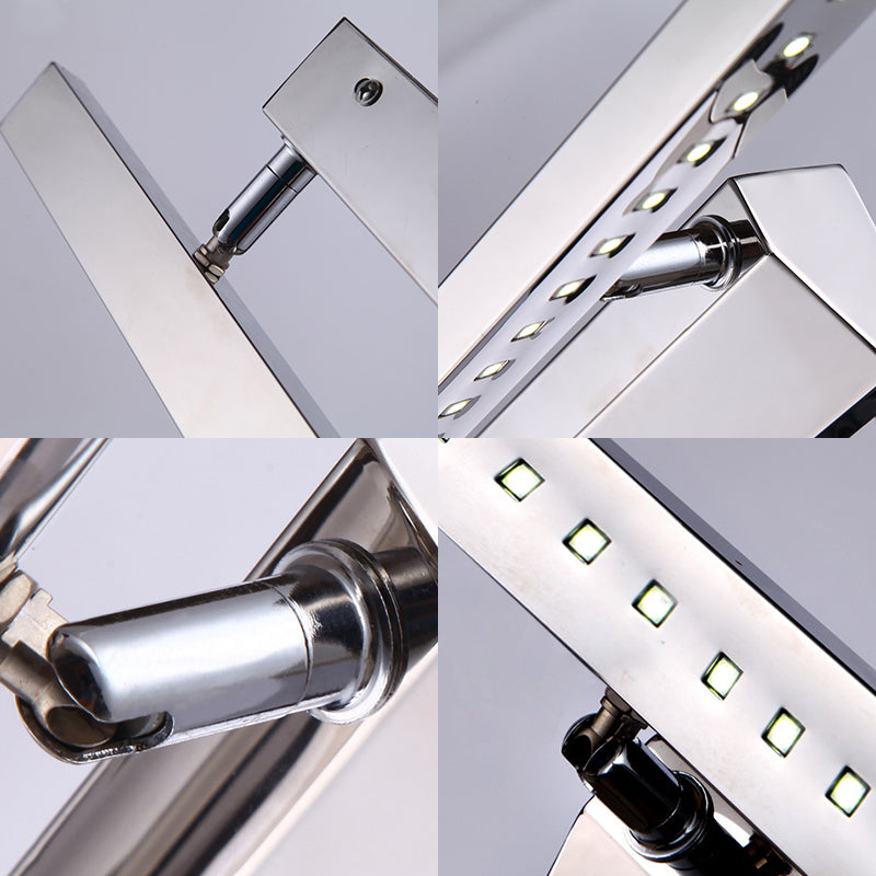 Rynx | Rectangular Interior Mirror Light Stainless Steel 16"/19.5" W LED Modern Wall-Mounted Light in Chrome, Warm/White Lighting