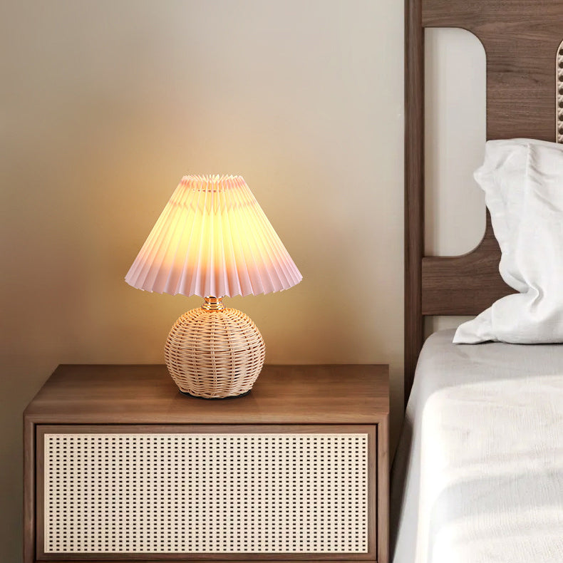 Rynx | RattaLume Nordic LED Table Lamp | Woven Rattan & Foldable Fabric Shade | Mood Light | Decor for the Bedroom