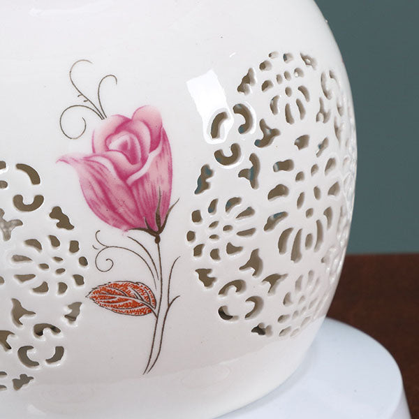 Rynx | Chinese Minimalist Ceramic Floral Fabric Cone 1-Light Table Lamp